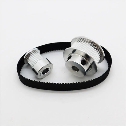 Cool 2:1 Timing Pulley Kit With 16 Tooth And 32 Gear Wheels Plus 6mm Belt Width Perfect For Smooth Machine Motion Control And High-Speed Projects Using Standard 2mm Pitch Gt2 Belts With Multi Bore Options. silver 2:1 GT2 timing pulley kit with 16T and 32T pulleys, 6mm belt