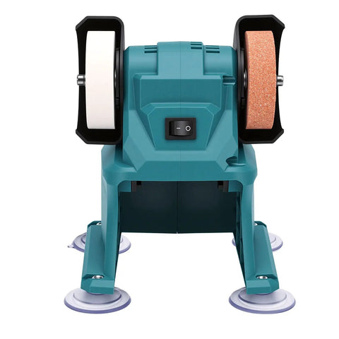 Heavy Duty Mini Bench Grinder With Full Throttle Copper Motor And Two Versatile Corundum Wheels For Fast Sharpening Polishing And Home Shop Repairs That Knock Tough Jobs Out Of The Park Effortlessly, front view with dual wheels.