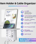 Wall Outlet Shelf With Night Light And 6 AC Outlets, 3 USB Ports, Surge Protector, 9-In-1 Power Hub with removable shelf