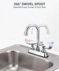 Phivan 4" Deck Mount Brass Kitchen Sink Faucet, 3-1/2" Gooseneck Spout with 360° swivel for versatile sink use.