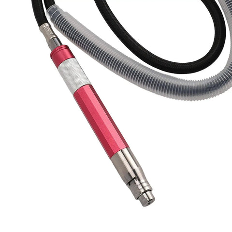 Workhorse Air Pencil Die Grinder At 58000 Rpm with red grip and hose for precise engraving in tight spaces.