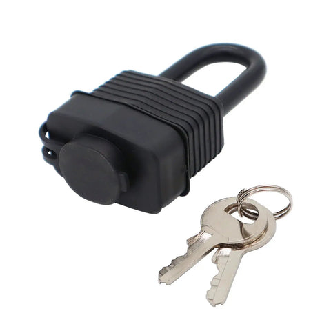 Heavy Duty Waterproof Padlocks Keyed Alike For Outdoor Use With 1 9/16 Inch Wide Laminated Steel Body And Hardened Shackle shown with keys