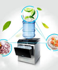 Rapid Chill Countertop Ice Cube Maker And Water Dispenser With Sleek LED Display, top load water tank and ice output.