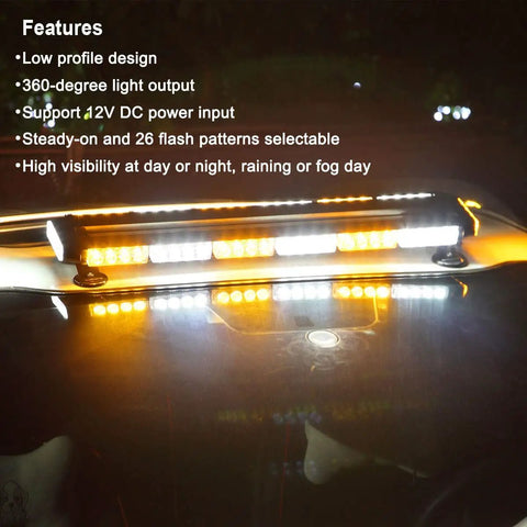 Rooftop Safety Flashing Light Bar With 56 LED Amber White Beacons For Construction Vehicles, Tow Trucks, And Snow Plows, mounted on vehicle