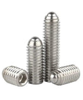 Heavy Duty Ball Drive Spring Plungers and Hex Socket Set Screws Made from Rugged Carbon Steel and Stainless Steel with Rock Solid Grip Top Shelf Metric Threads Pack of Five Quick Swap, silver metallic springs.