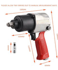 Heavy Duty Twin Hammer Air Impact Wrench Serving Six Eighty Newton Meters Of Serious Nutcracker Torque And A One Half Inch Square Drive with red ergonomic grip.