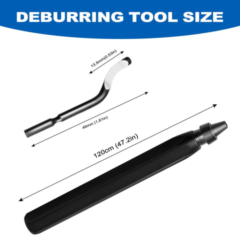 Heavy Duty 11-Blade Deburring Tool Set For Metal, Plastic, Resin & Aluminum displayed with size dimensions, showing tool length of 120cm.