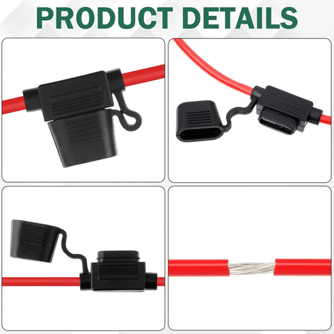 24 Pcs Workhorse Inline Fuse Holder Kit With Atc Blade Fuses 30 Amp showing detailed connectors and rubber caps for secure wiring.
