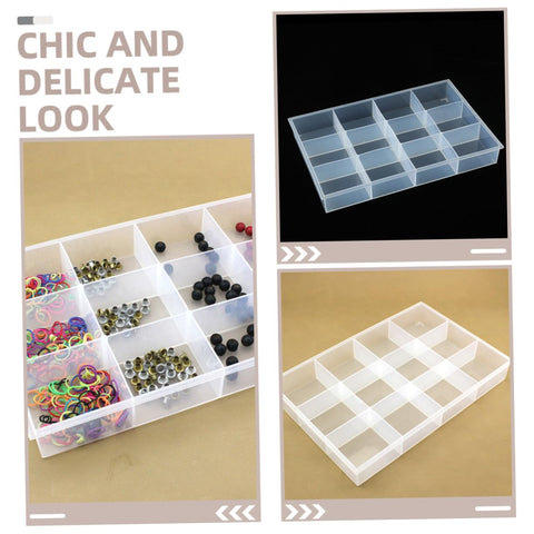 Smooth Operator Multi Grid Plastic Jewelry Tray Keeping Rings Chains And Daily Baubles Neatly Stashed Sweet Home Vanity Desk Organizer With Necklace Display Plate, clear polypropylene with multiple compartments.