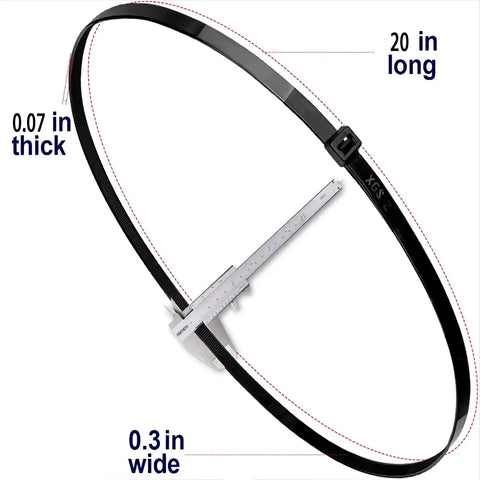 Heavy Duty 20 Inch Black Zip Ties Outdoor Wire Ties 160Lb Tie Wraps Extra Long Cable Ties 60 Pack with ruler for scale