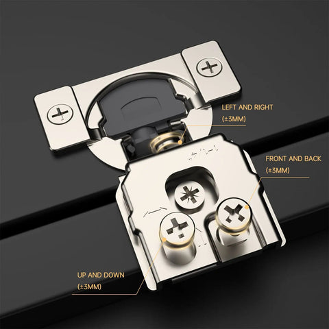 Detail view of Straight Up Fifty Pack One Quarter Inch Overlay Soft Close Concealed Kitchen Cabinet Hinges for Face Frame Setup.