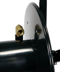 Close-up of the Beefy Heavy Duty Portable Hose Reel For 5000 PSI High Pressure Power Washers And Sewer Jetters, black steel construction