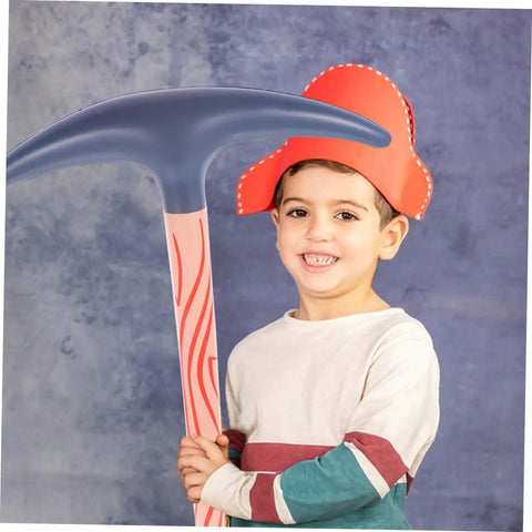Child holding an Inflatable Pickaxe 4 Pack for Party Favors and Pranks, Safe PVC Material, Easy to Inflate, Totally Reusable Party Prop