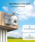 6W Solar Powered Outdoor Security Cam With 2K 3MP Battery mounted on a wall under sunny sky