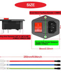 Heavy Duty 3 Pin IEC320 C14 Power Inlet Module With Rocker Switch 10A 250V Rating Includes dimensions and extension cords
