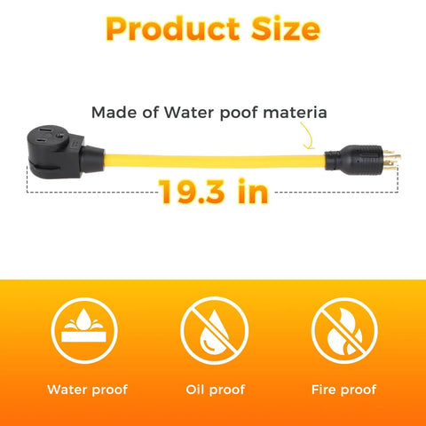L14-30P To 6-50R Twist-Lock Plug Adapter For Welder And Generator Power Cord showing 19.3 inches waterproof design