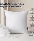 Pack Of 4 20x20 Inch Outdoor Waterproof Pillow Inserts for patio shown, features 7D microfiber filling and PU coated fabric.