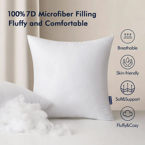 Pack of 2 16x16 Inch Outdoor Pillow Inserts Waterproof Decorative Throw Pillow Forms Square Lumbar Garden Cushions for Patio Sofa Couch Durable 380g High Density Fiber Fill for Plush Comfort shown with soft and fluffy filling material.