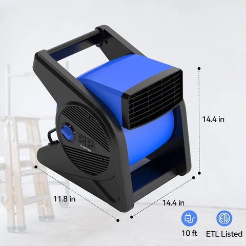 15 Inch Pivoting Blower Fan With 375 CFM Airflow Portable Floor And Carpet Dryer 3 Speed High Velocity Air Mover Side View