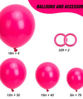Hot Pink Balloons 154pc Set In 18, 12, 10, And 5 Inch Latex For A Lit Balloon Arch Kit And Garland with ribbons shown