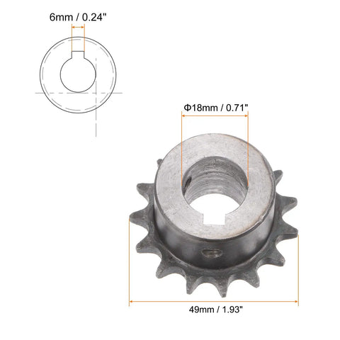 15 Tooth Roller Chain Sprocket 3/8 Inch Pitch With 18mm Bore For Motor Drive A3 Carbon Steel Gear