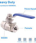Full Port Stainless Steel 304 Ball Valve Heavy Duty for Water Oil and Gas with Blue Vinyl Insulated Locking Handles One Quarter Inch NPT