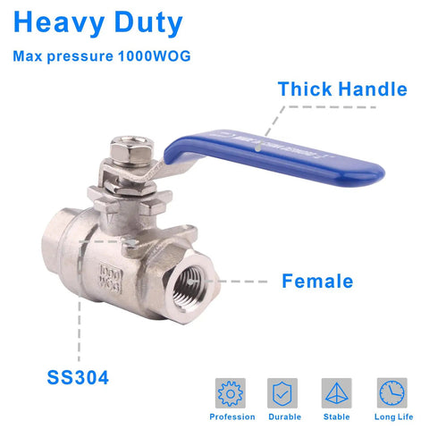 Full Port Stainless Steel 304 Ball Valve Heavy Duty for Water Oil and Gas with Blue Vinyl Insulated Locking Handles One Quarter Inch NPT