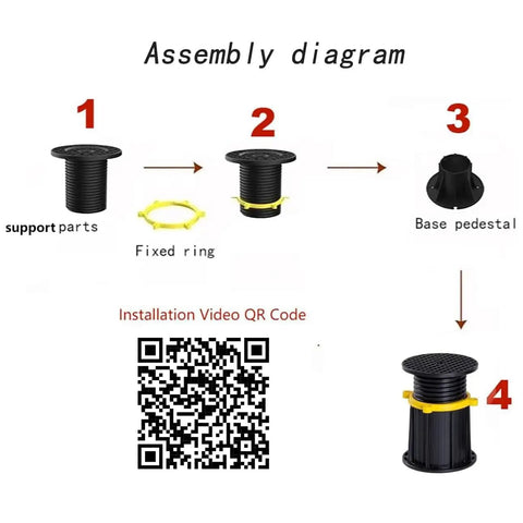 Assembly diagram for Heavy Duty Adjustable Bed Support Legs Built Tough, showing parts and installation steps.