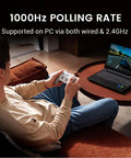 Person using white Wired And Wireless Xbox Controller For Series X S PC And Android With Tri Mode Connectivity, gaming on laptop.