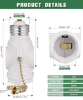 Two Outlet E26 Socket Adapter Set With Pull Chain Switch Converts Medium Screw Socket To Dual Outlets UL Listed White