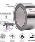 Beefed Up Heavy Duty Aluminum Foil Duct Tape For HVAC Sealing And Patching Waterproof High Temp Tape For Ductwork And Dryer Vents Furnace Insulation 2 Inch By 65 Foot Roll, showing roll size and resistance icons