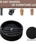 No Slip Furniture Pads 2 Inch Round Rubber Caster Cups Thick Silicone Coasters for Hardwood Floors, black with wave pattern.