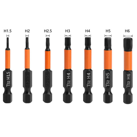 Must Have 7-Piece S2 Alloy Steel Hex Drive Bit Set For Impact Drivers And Electric Drills With Magnetic Tips, Heat Treated Wear Resistant Bits Designed To Stop Breakage And Handle Heavy Duty Work Today, 7 hex bits H1.5-H6