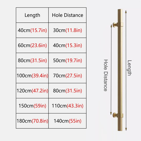 Diagram of Extra Long Two Sided Pull Door Handle For Interior And Exterior Doors Heavy Duty Stainless Steel Push Pull Bar.