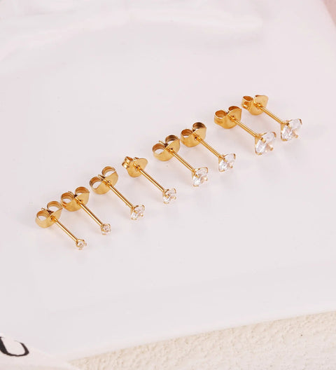 4 Pairs Titanium Stud Earrings For Women And Men Ball Cubic Zirconia 2 To 5 Millimeters on white background