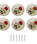 Six Pack Of One Point Five Inch Hand Painted Ceramic Knobs For Kitchen Cabinets And Dresser Drawers Retro Vintage Red Rose Pulls With A Top Shelf Smooth As Butter Finish That Takes Your Space To The Next Level Today with floral design.