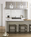 Modern Farmhouse Glass Pendant Light For Kitchen Island In Brushed Nickel Hand Blown Teardrop Shade 1 Light in stylish kitchen