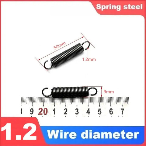 Stainless Steel Tension Springs Set, 5 Piece Heavy Duty Extension Hook Wire 1.2mm Diameter, 50mm length, shown with ruler.