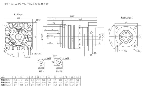 Detailed dimensions and specifications of Heavy Duty Helical Gear Planetary Reducer Real Deal Servo Motor Speed Drive Unit.