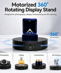 Motorized Rotating Display Stand 7.87 Inch Electric Spinning Turntable With Silent Operation High Speed Adjustable Base For Jewelry Photography And 3D Scanning Projects, showcasing a ring in a display box.