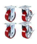 Straight Up Beefy 6 Inch Polyurethane Caster Wheels 4 Pack with heavy duty iron core, featuring two rigid and two swivel casters.