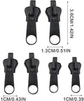 6 Pack Black Zipper Pullers Repair Kit Set For Jackets Backpacks And Clothes Universal Replacement Sliders With Removable Pull Tabs. Front view showing size measurements.