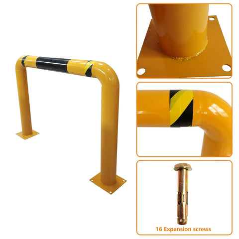 Two Pack Built Tough Heavy Duty Steel Safety Guard Barrier With Hollow Fillable Sections And Anchor Bolts For Warehouses And Parking Lots