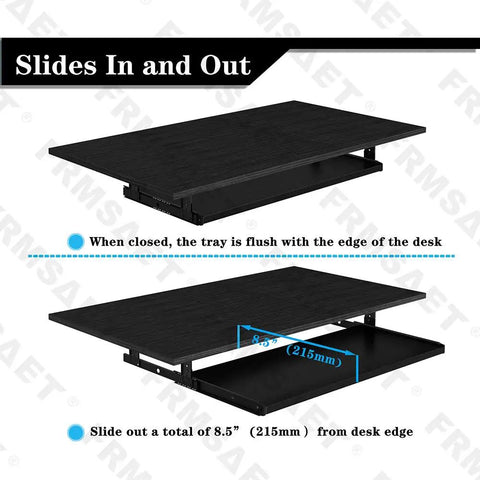 Smooth As Butter Under Desk Keyboard Tray With Heavy Full Extension Slides Wooden Pullout Work Platform For Clearing Desk Clutter Big Upgrade For Streamers Coders And Gamers 30 Inch Black showing sliding mechanism and flush design.