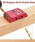 Angle Drill Guide Jig Made From Aluminum Alloy With Table Block Attachment for 30 degree holes on wood post