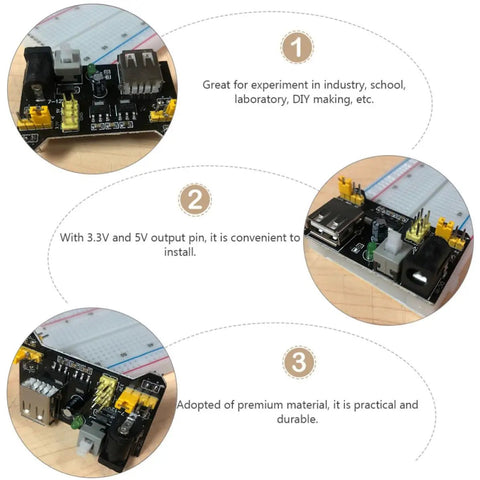 Portable Breadboard Power Supply Module 6.5 To 12V Input With 3.3V And 5V Outputs For MB102 Style Breadboards 6 Pack USB DC Regulator, black PCB