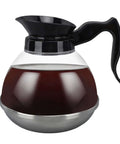 Universal Coffee Pot Replacement Carafe With Tight Fit Spout And Black Grip For Commercial And Home Use displayed on white background