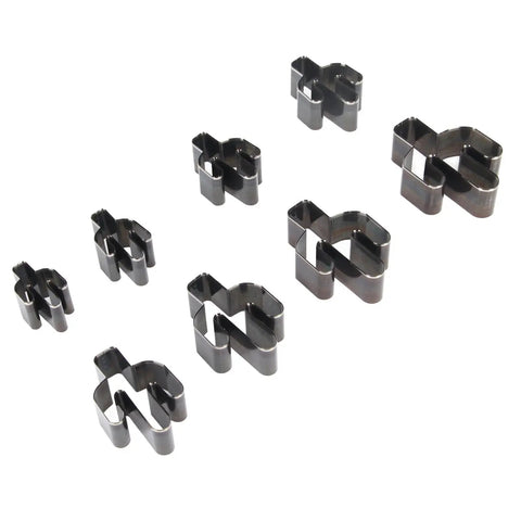 Eight Piece Cactus Shaped Leather Cutter Die Set in steel, showing varying sizes for DIY leather craft punch die tool kit.