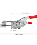 10 Pack Heavy Duty Toggle Latch Clamp 431 Type side view, red handle, 2000 lbs holding capacity with dimensions