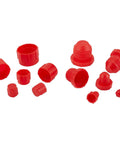 Red caps and plugs from Must Have Pro Grade Aluminum AN Fitting Wrench Set With 72 Piece Cap And Plug Kit Includes AN3 Through AN20 Wrenches